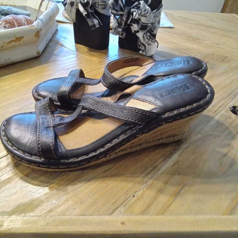 Born Size 8 Navy Blue Espadrille Open Toe Leather 3
